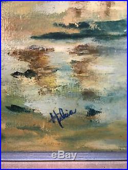 Vintage Oil Painting'beach' Created In 1950-1960 Original Frame Signed