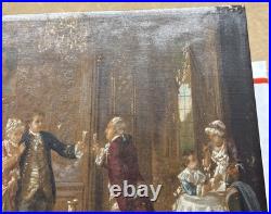 Vintage Oil Painting by O. Erdmann Rococo Aristocratic Salon Scene Signed 1920s