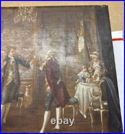 Vintage Oil Painting by O. Erdmann Rococo Aristocratic Salon Scene Signed 1920s