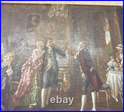 Vintage Oil Painting by O. Erdmann Rococo Aristocratic Salon Scene Signed 1920s