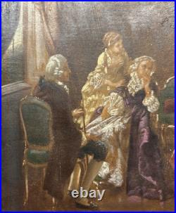 Vintage Oil Painting by O. Erdmann Rococo Aristocratic Salon Scene Signed 1920s