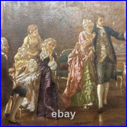 Vintage Oil Painting by O. Erdmann Rococo Aristocratic Salon Scene Signed 1920s
