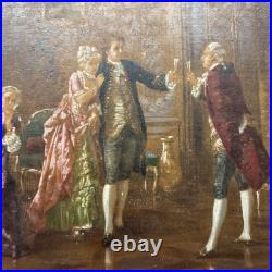 Vintage Oil Painting by O. Erdmann Rococo Aristocratic Salon Scene Signed 1920s