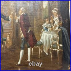 Vintage Oil Painting by O. Erdmann Rococo Aristocratic Salon Scene Signed 1920s