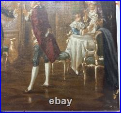 Vintage Oil Painting by O. Erdmann Rococo Aristocratic Salon Scene Signed 1920s
