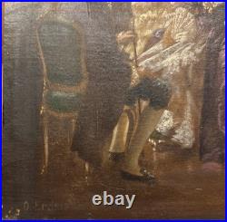 Vintage Oil Painting by O. Erdmann Rococo Aristocratic Salon Scene Signed 1920s