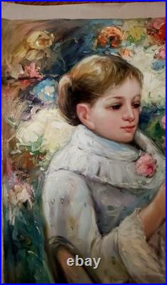 Vintage Oil Painting of A Seated Woman Signed