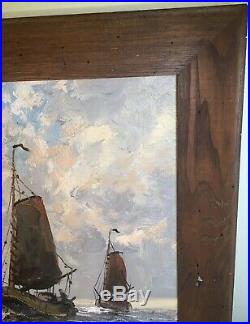 Vintage Oil Painting on Canvas Ships Signed D. Storm sails heavy oil nautical