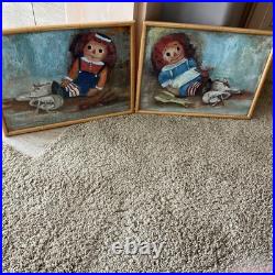 Vintage Oil Paintings Of Raggedy Ann and Andy Both 15x11 Signed NOLA
