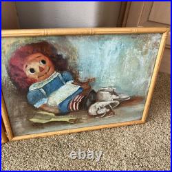 Vintage Oil Paintings Of Raggedy Ann and Andy Both 15x11 Signed NOLA