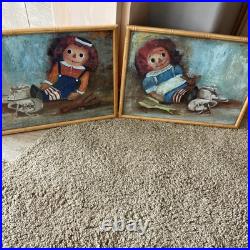 Vintage Oil Paintings Of Raggedy Ann and Andy Both 15x11 Signed NOLA