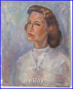 Vintage Oil Portrait MID-CENTURY Impressionist Woman WHITE Sweater Signed 1960s