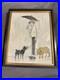Vintage Oil on Board Painting Man Walking Dogs in Rain Signed Tilton