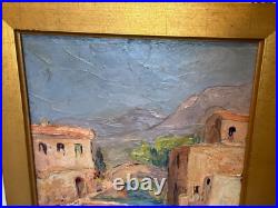 Vintage Oil on Board Signed Zicca Landscape with Bridges Painting