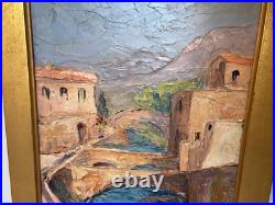 Vintage Oil on Board Signed Zicca Landscape with Bridges Painting