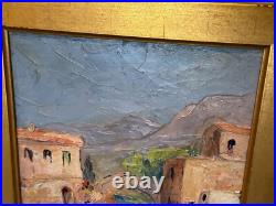 Vintage Oil on Board Signed Zicca Landscape with Bridges Painting