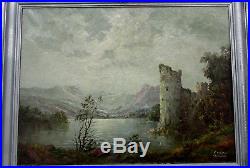 Vintage Oil on Canvas 1930's Germany 37x30 Signed Silver tones F WINTER castle