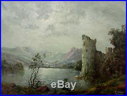 Vintage Oil on Canvas 1930's Germany 37x30 Signed Silver tones F WINTER castle