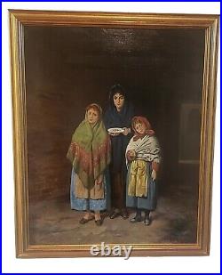 Vintage Oil on Canvas Orignal Painting Begging Venetians After Luigi Mion Signed