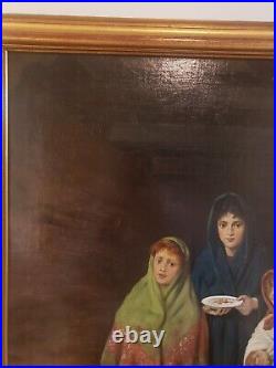 Vintage Oil on Canvas Orignal Painting Begging Venetians After Luigi Mion Signed