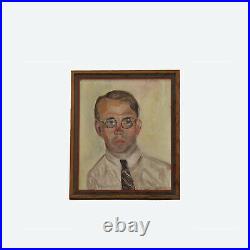 Vintage Oil on Canvas Painting Man Portrait Signed By D. F-G. Circa 1940s