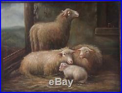 Vintage Oil on Canvas Sheep Painting Beautifully Wood Framed & Signed C. Swanson