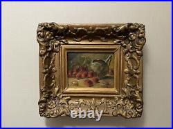 Vintage Oil on Cardboard Painting, Strawberries Still Life, Signed