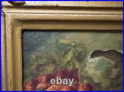 Vintage Oil on Cardboard Painting, Strawberries Still Life, Signed