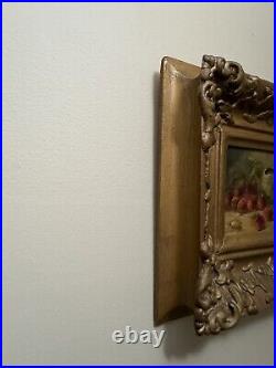 Vintage Oil on Cardboard Painting, Strawberries Still Life, Signed