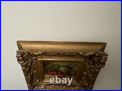 Vintage Oil on Cardboard Painting, Strawberries Still Life, Signed