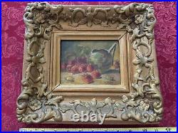 Vintage Oil on Cardboard Painting, Strawberries Still Life, Signed