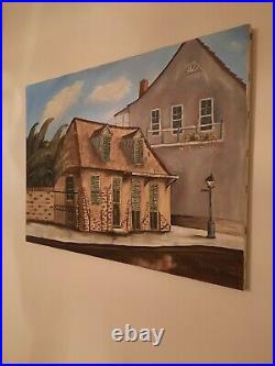Vintage Oil on canvas painting signed by artist. Oldest Building in New Orleans