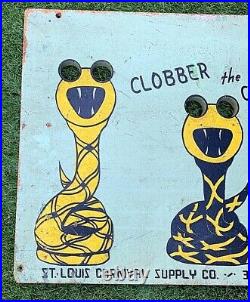 Vintage Old Clobber the Cobra Carnival Game Wood Sign hand painted snake graphic