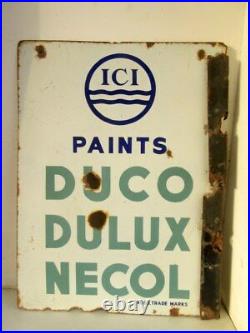 Vintage Old ICI Paint Duco Delux Necol Ad Both Side Porcelain Enamel Sign Board
