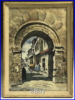Vintage Old Streets of Jerusalem Israel Watercolor on Board Framed Signed