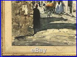 Vintage Old Streets of Jerusalem Israel Watercolor on Board Framed Signed