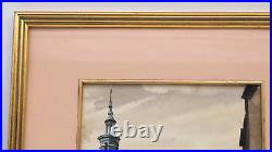 Vintage Old Town Poland Cityscape Scene Watercolor Painting Signed Illegible