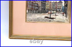 Vintage Old Town Poland Cityscape Scene Watercolor Painting Signed Illegible