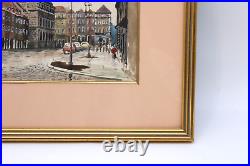 Vintage Old Town Poland Cityscape Scene Watercolor Painting Signed Illegible