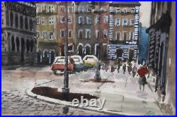 Vintage Old Town Poland Cityscape Scene Watercolor Painting Signed Illegible