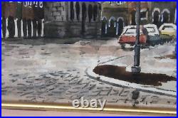 Vintage Old Town Poland Cityscape Scene Watercolor Painting Signed Illegible