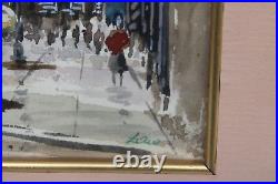 Vintage Old Town Poland Cityscape Scene Watercolor Painting Signed Illegible