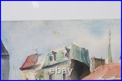 Vintage Old Towne Country Watercolor Painting Signed Michelle Lemay Flesher