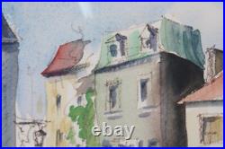 Vintage Old Towne Country Watercolor Painting Signed Michelle Lemay Flesher