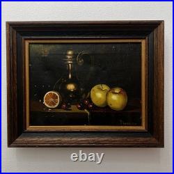 Vintage Old World Still Life Oil Painting Apples Decanter Signed Demarco