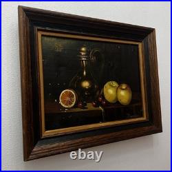 Vintage Old World Still Life Oil Painting Apples Decanter Signed Demarco