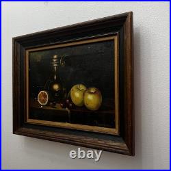 Vintage Old World Still Life Oil Painting Apples Decanter Signed Demarco
