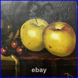 Vintage Old World Still Life Oil Painting Apples Decanter Signed Demarco