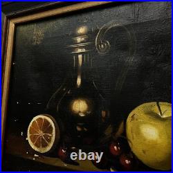 Vintage Old World Still Life Oil Painting Apples Decanter Signed Demarco