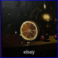 Vintage Old World Still Life Oil Painting Apples Decanter Signed Demarco